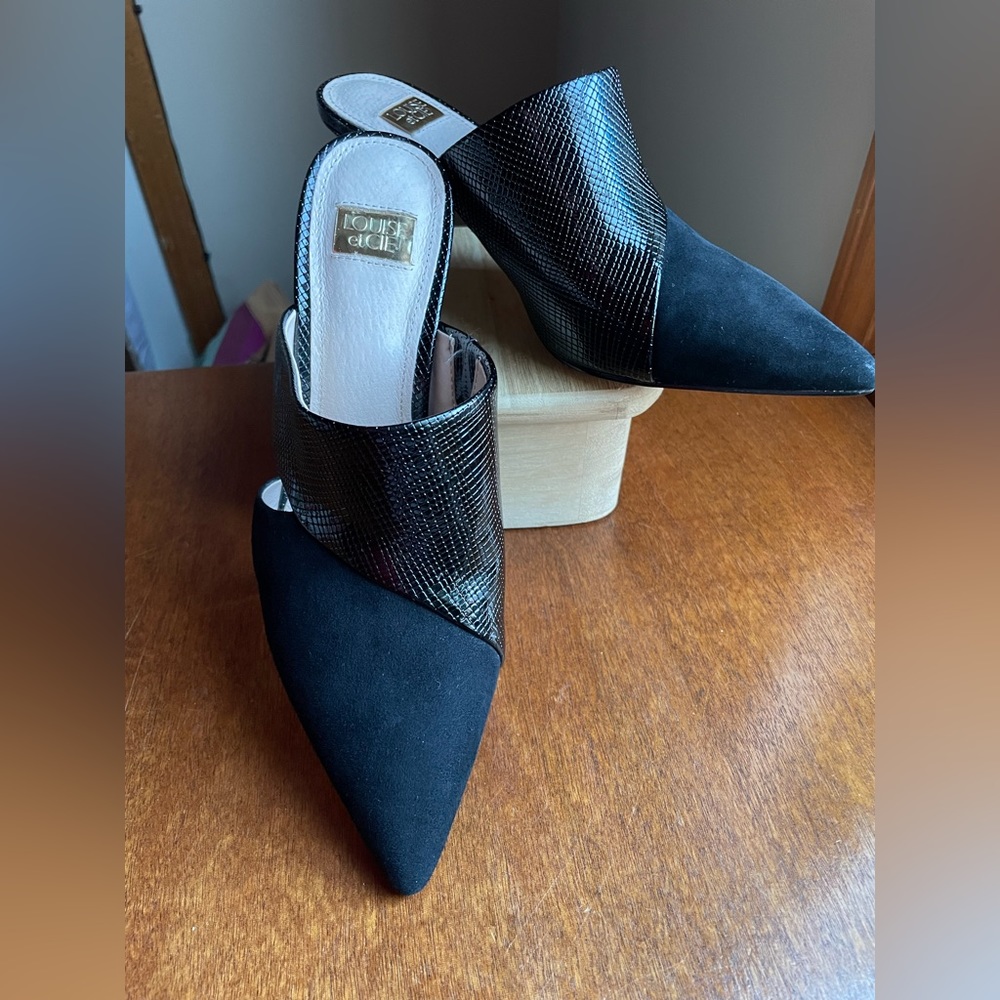 Louise et Cie 7 M black leather heels Jelisa mules